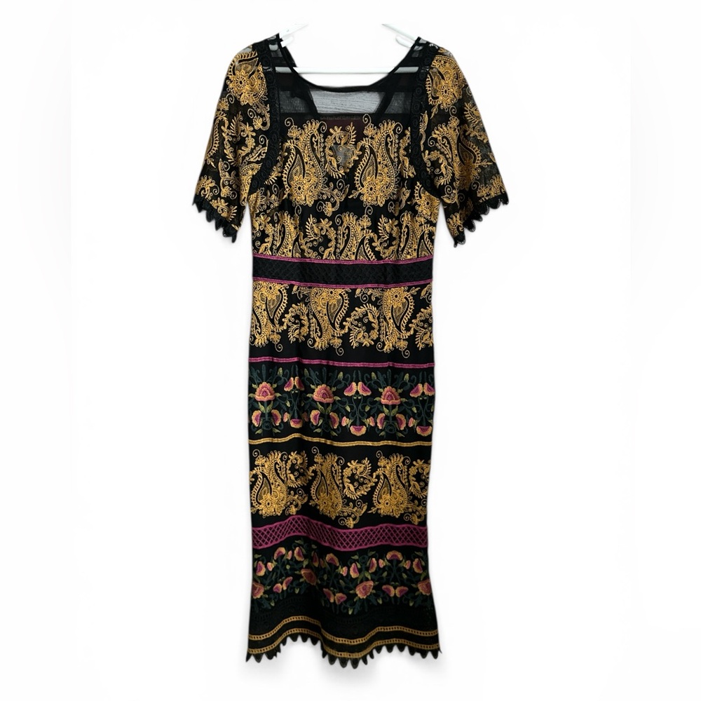 Anthropologie Embroidered Paisley Midi Dress – Size 10 – Bohemian Beauty